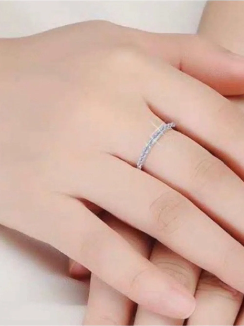 Elegant Silver Crystal Eternity Ring - Pink Accent